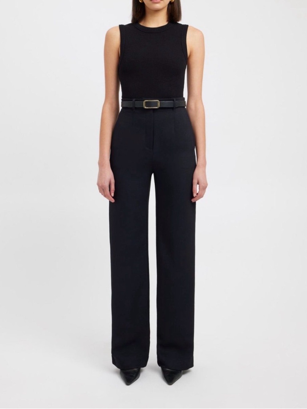 Commense Black Wide Leg Trousers Elastic Waist High Rise Work Pants M
